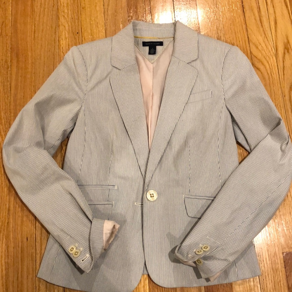 Tommy Hilfiger, Blue/White Stripe, Blazer, Size 2.